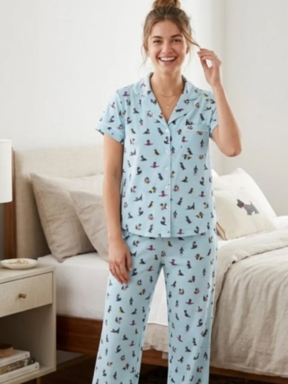 Kate Spade New York Black Label Light Blue Scottish Terriers Pajama Set Large